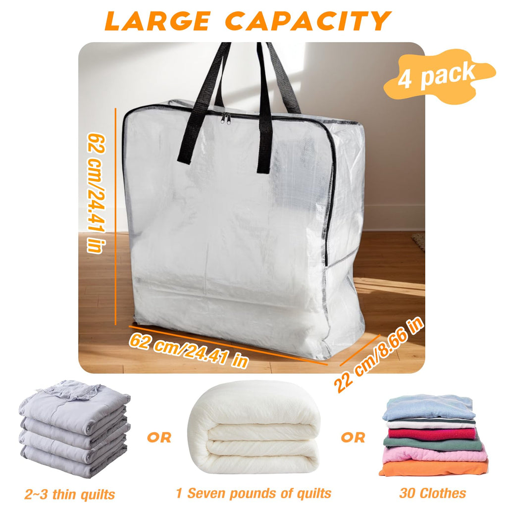 80L Clothes Storage Bags, 4 Pack Large Clear Capacity Clothes Organizer with Zips, Moisture proof - image 2