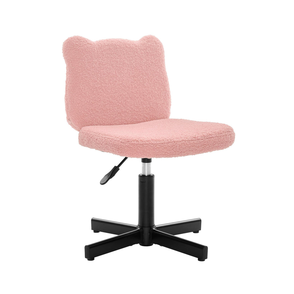 LUE BONA 360° Swivel Vanity Stool with Bear Ear Backrest, Height Adjustable Teddy Velvet Dressing Table Chair, Pink - image 1