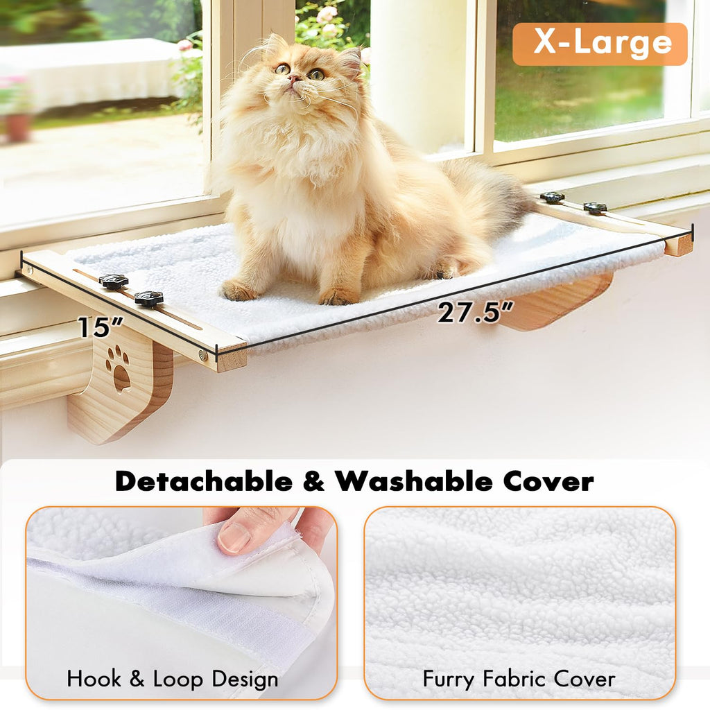 AMOSIJOY Cat Window Perch - Sturdy Wood & Metal Hammock for Large Cats