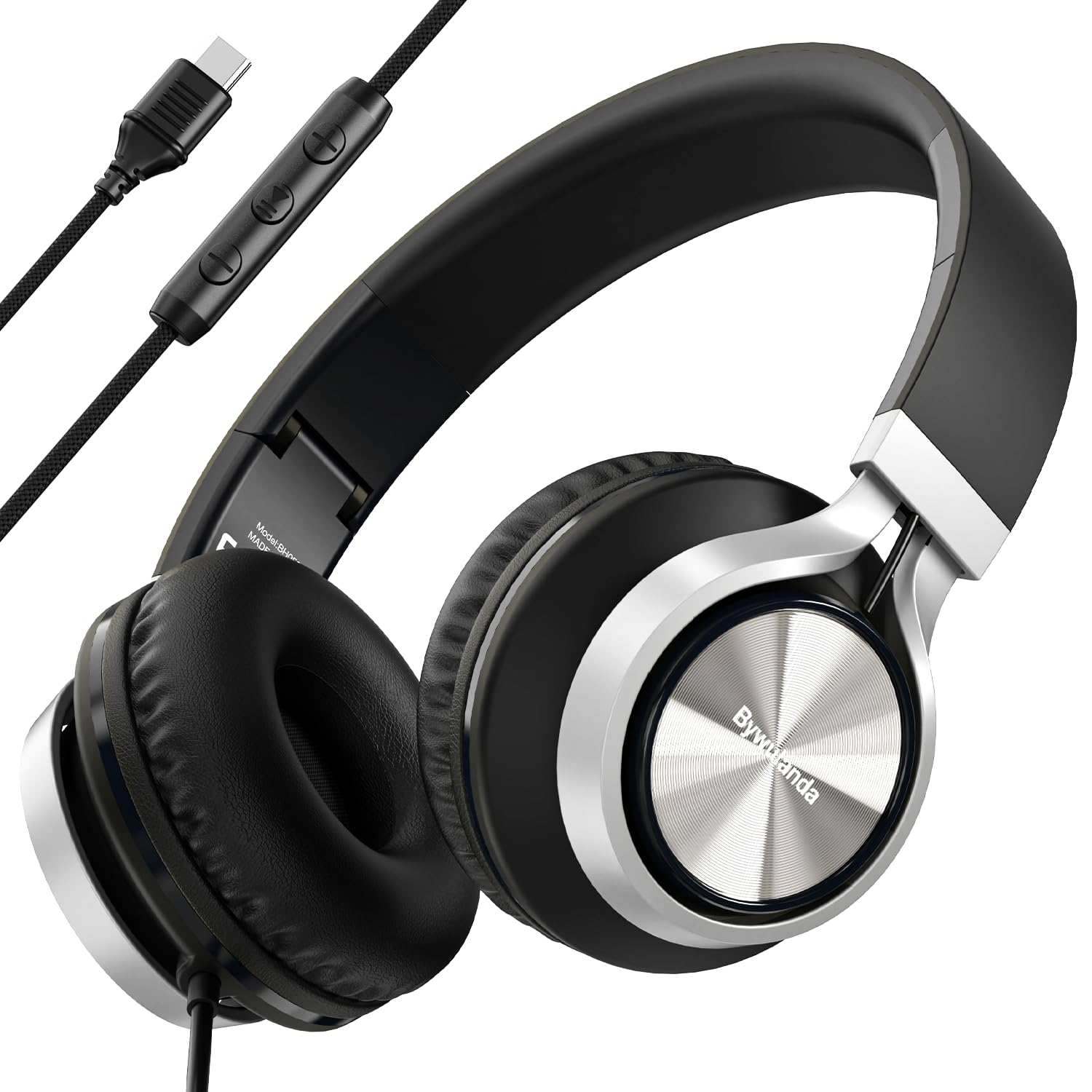 Bywulanda USB C Headphones | Wired Over Ear Foldable Headset with Mic