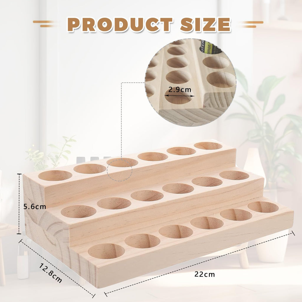 Honicemar 3-Tier Wooden Essential Oil Holder Aromatherapy Organizer Essential Oil Bottles Display Rack & Storage Stand Holder, 18 - Hole - image 2