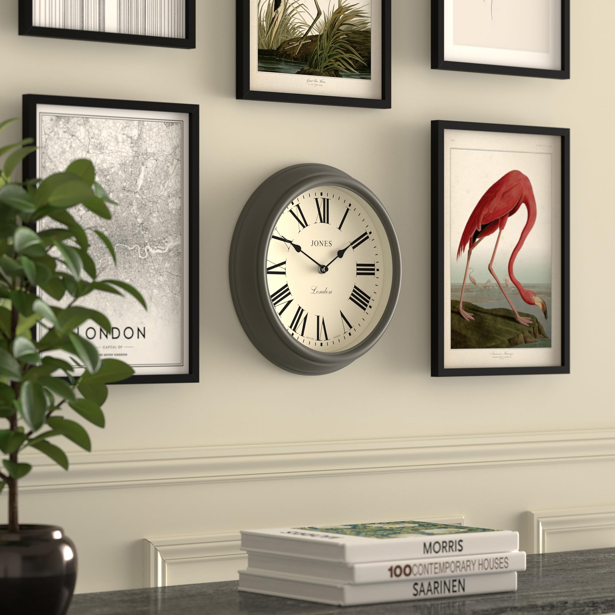Jones Clocks Venetian Wall Clock – 30cm Dark Grey Roman Numeral Clock