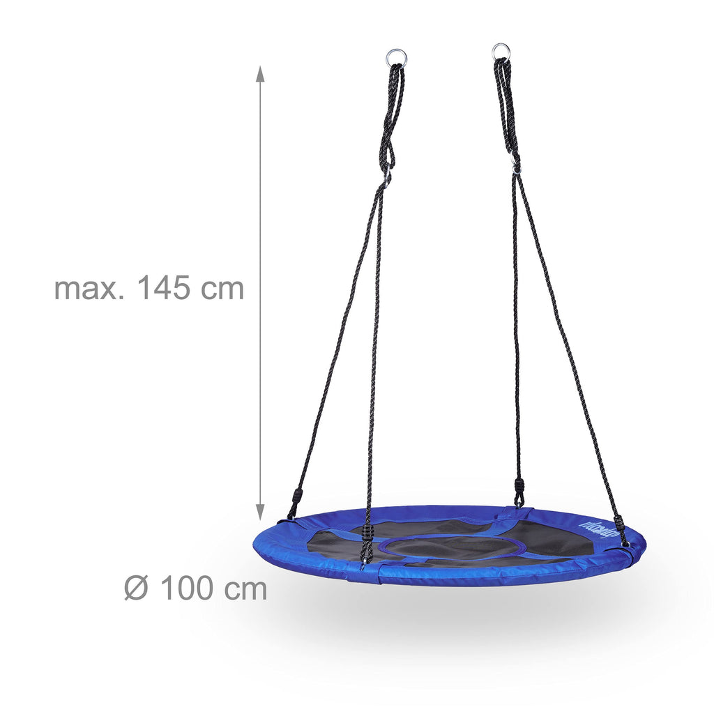 Relaxdays Round Nest Swing – Enclosed Outdoor Plate Swing, Dark Blue