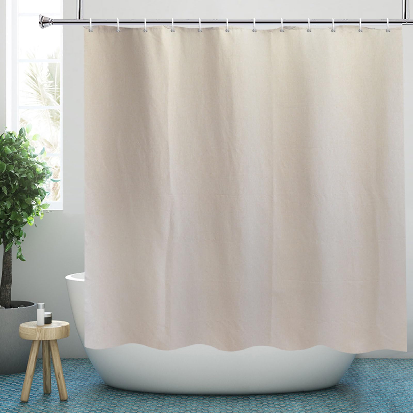 Jolof Store Beige Linen Textured Fabric Shower Curtain - 180x180cm