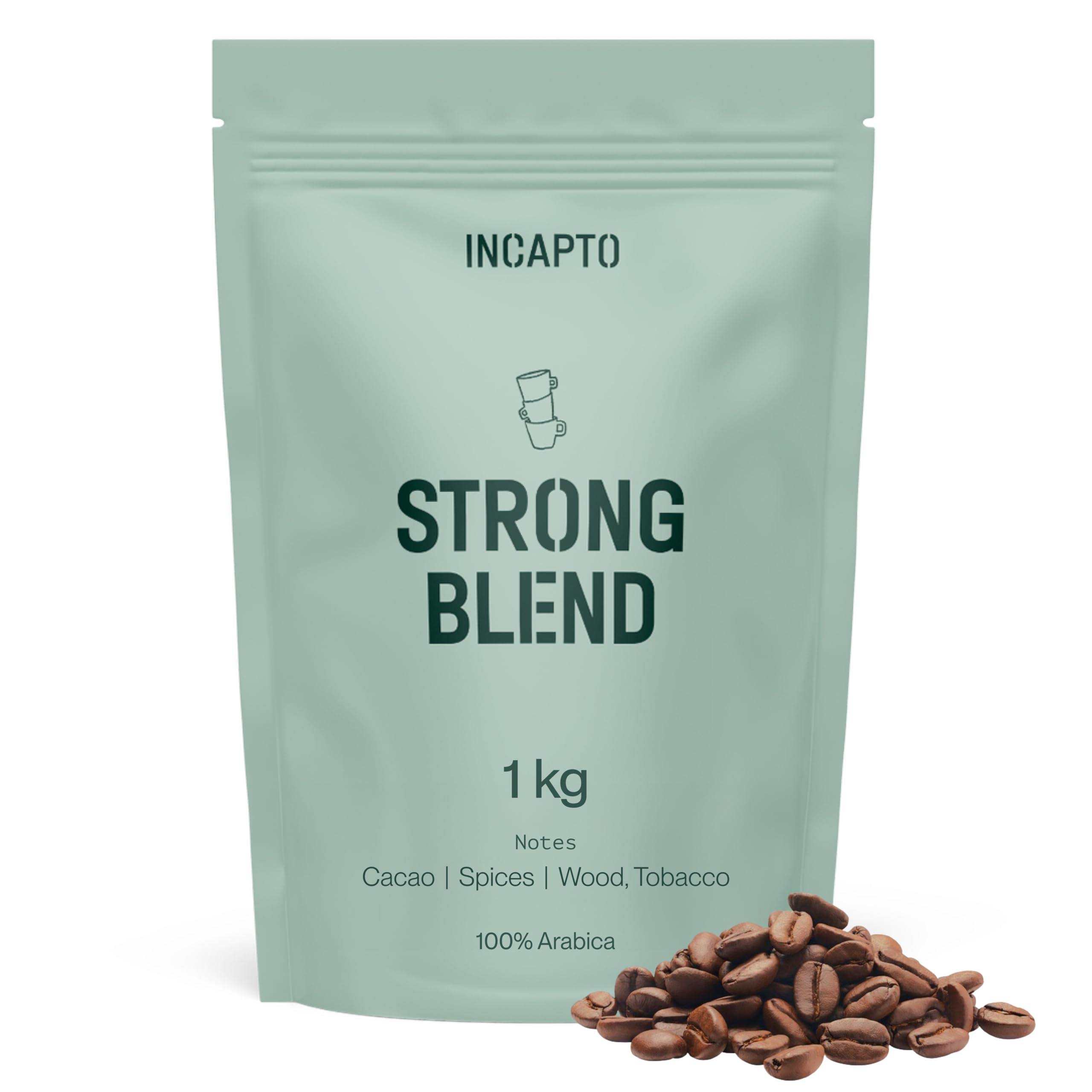 Incapto Dark Roast Strong Coffee Beans - 1kg Arabica & Robusta Blend