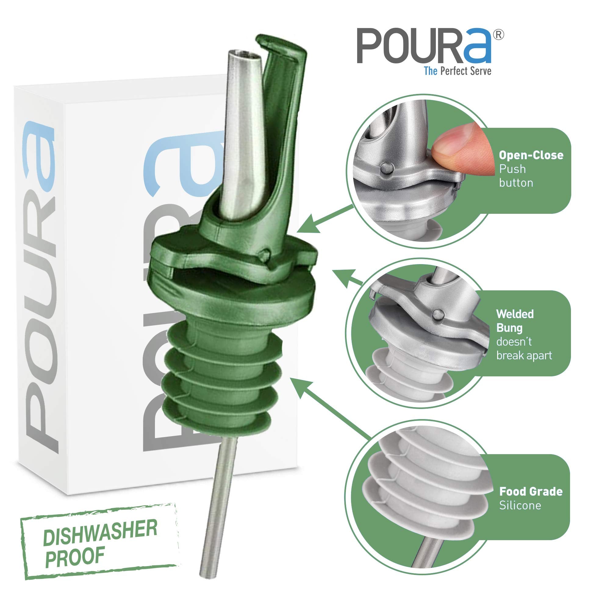 POURA Olive Oil Bottle Pourer Spouts – Stainless Steel Drizzler (6 Pack)