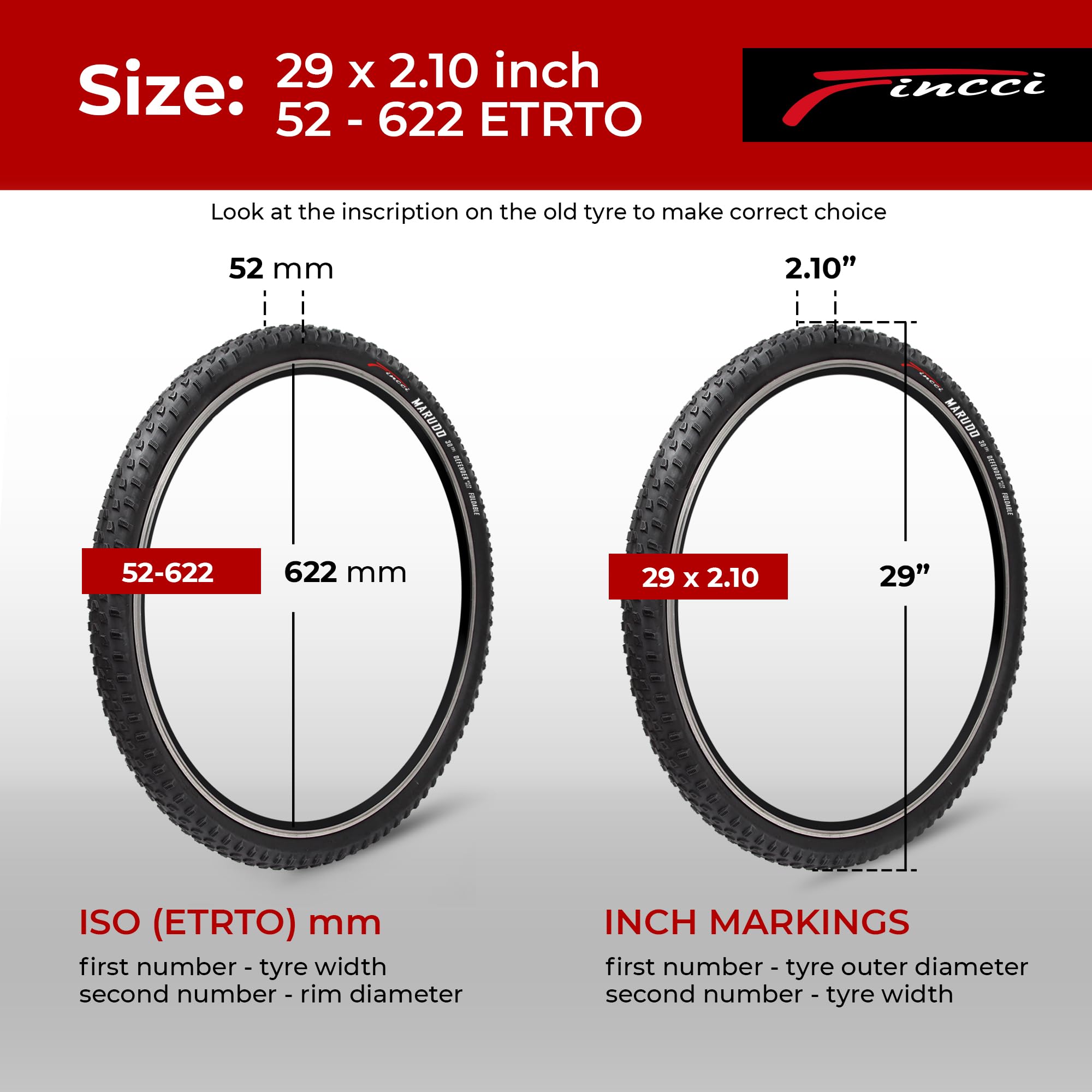 Fincci 29 x 2.1 MTB Tyres | Foldable Puncture Resistant Tires - Pair