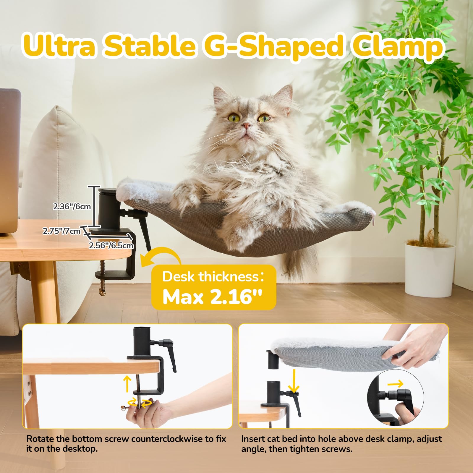CATISM Desk Cat Bed – 360° Rotating Clamp-On Hammock for Office