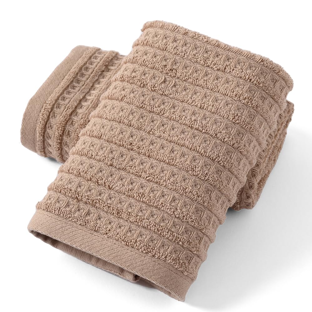 Sense Gnosis Brown Cotton Hand Towels - Set of 2 Waffle Weave 13x29