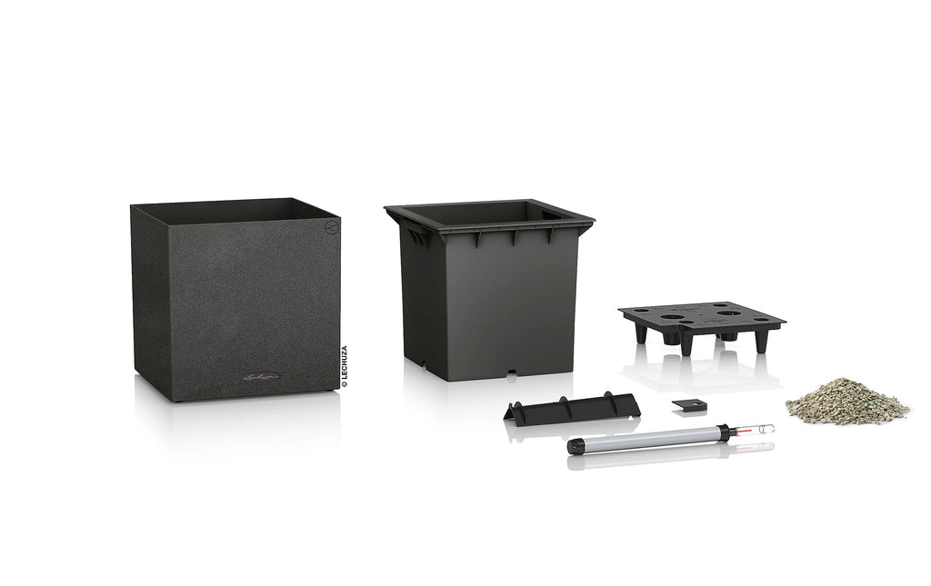 Lechuza Canto Stone 30 Low Self-Watering Planter | Graphite Black