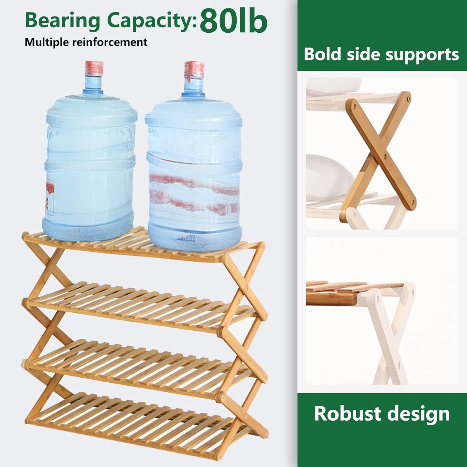 Glsety 5-Tier Bamboo Shoe Rack – Foldable No-Assembly Storage Organizer