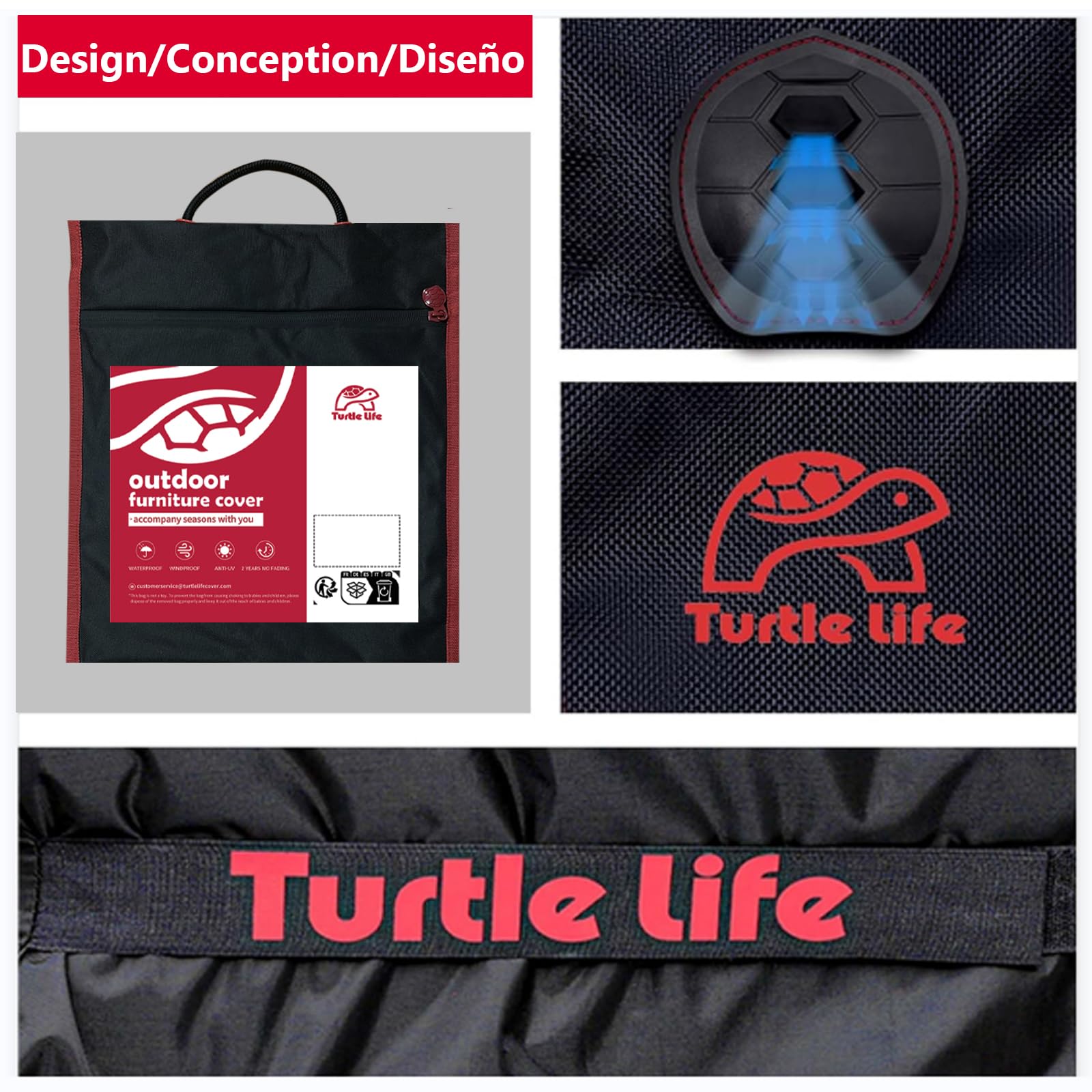 Turtle Life Waterproof Garden Furniture Cover | Rectangular Black PU