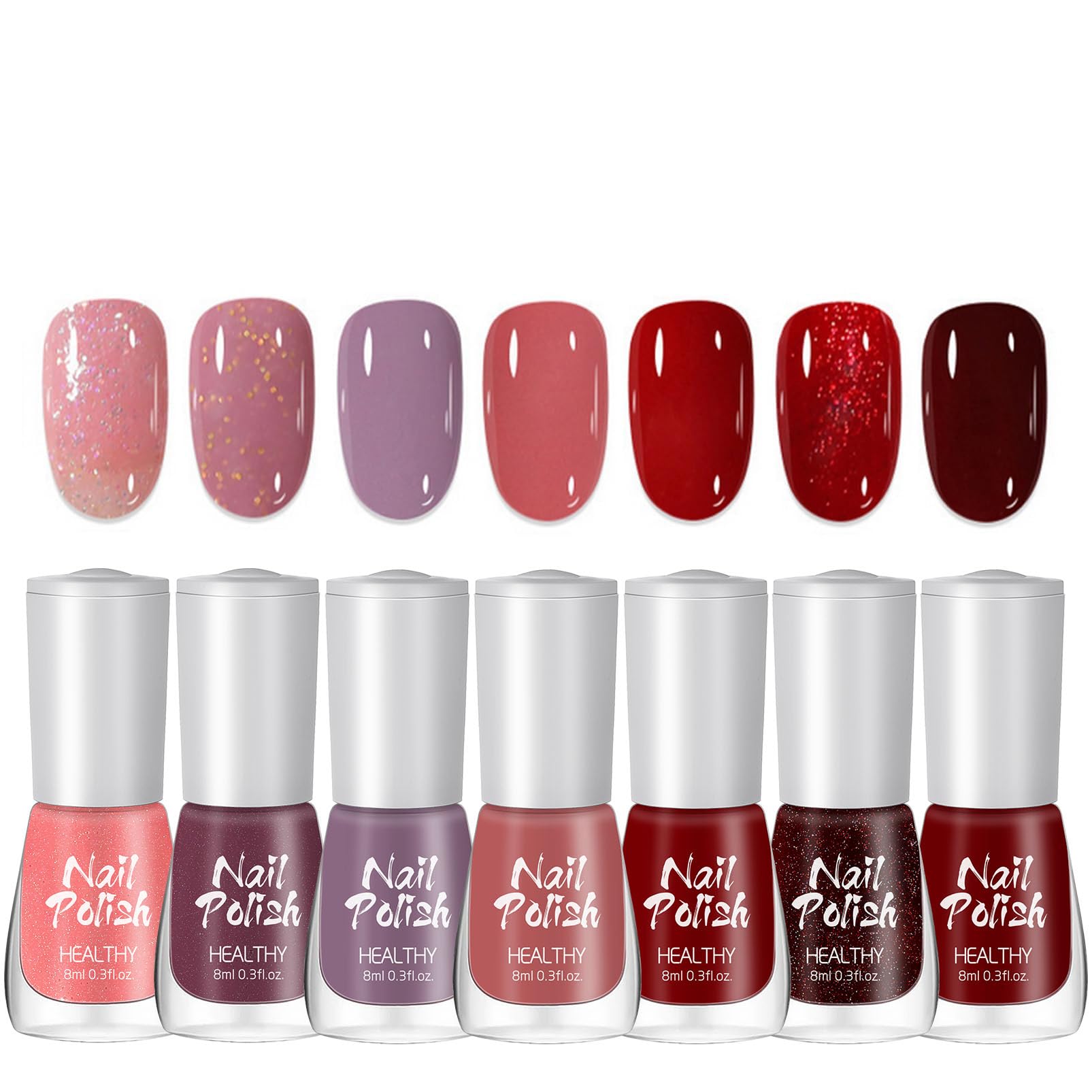 DMQ Glitter Nail Polish Set – 7Pcs Quick Dry Non-Toxic Red Purple Varnish