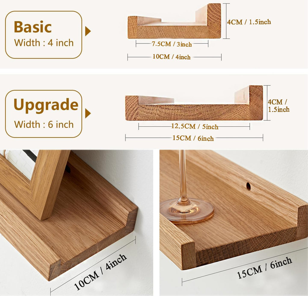 Oakerland 36-Inch Solid Oak Floating Shelf | Wall Mounted Picture Ledge