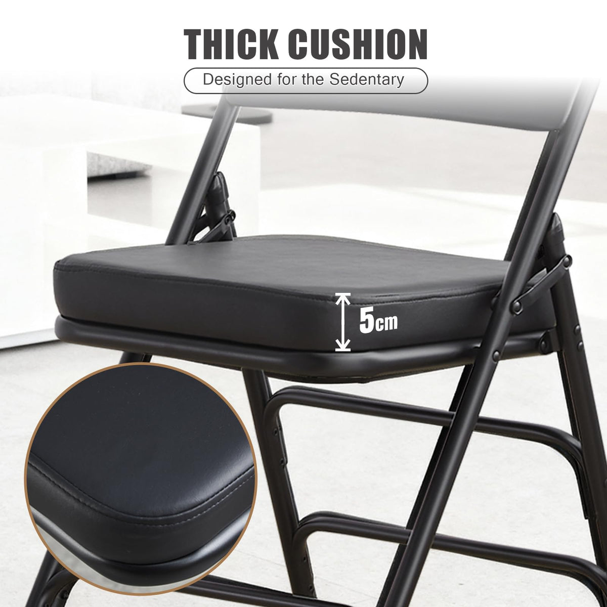 CHAIRABLE Padded Folding Chairs with Thick Cushion, 2 Pack Black - image 5