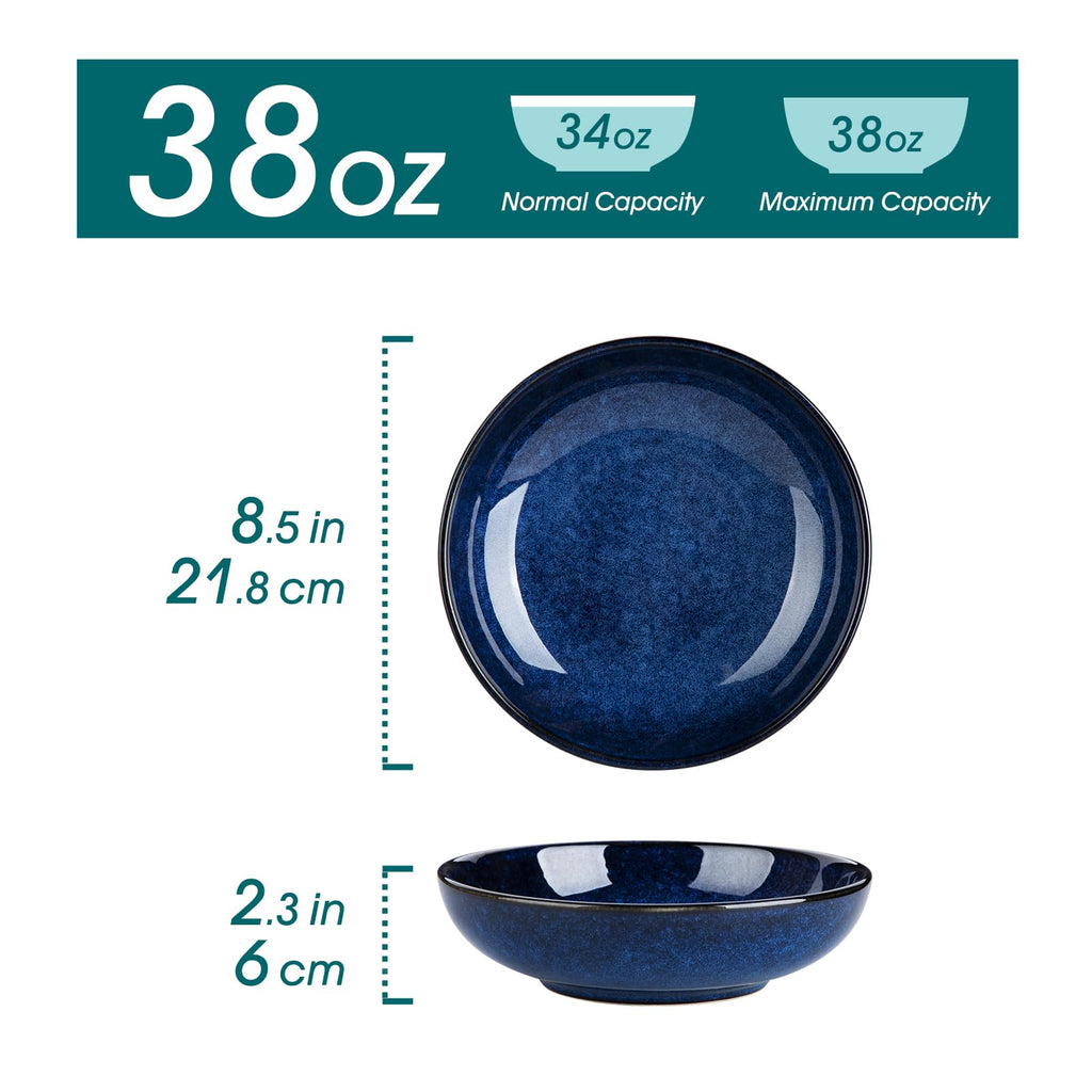 vancasso Stern 38 oz Ceramic Pasta Bowl Set of 4 | Blue Stoneware Salad Bowls