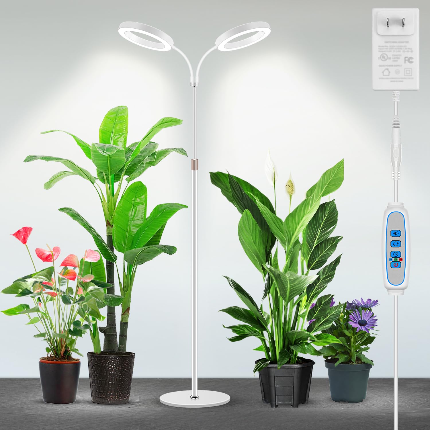 Garpsen Full Spectrum LED Grow Lights with Stand | Dual-Head 67" Adjustable