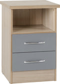 Seconique Nevada 2 Drawer Bedside Table - Grey Gloss & Light Oak