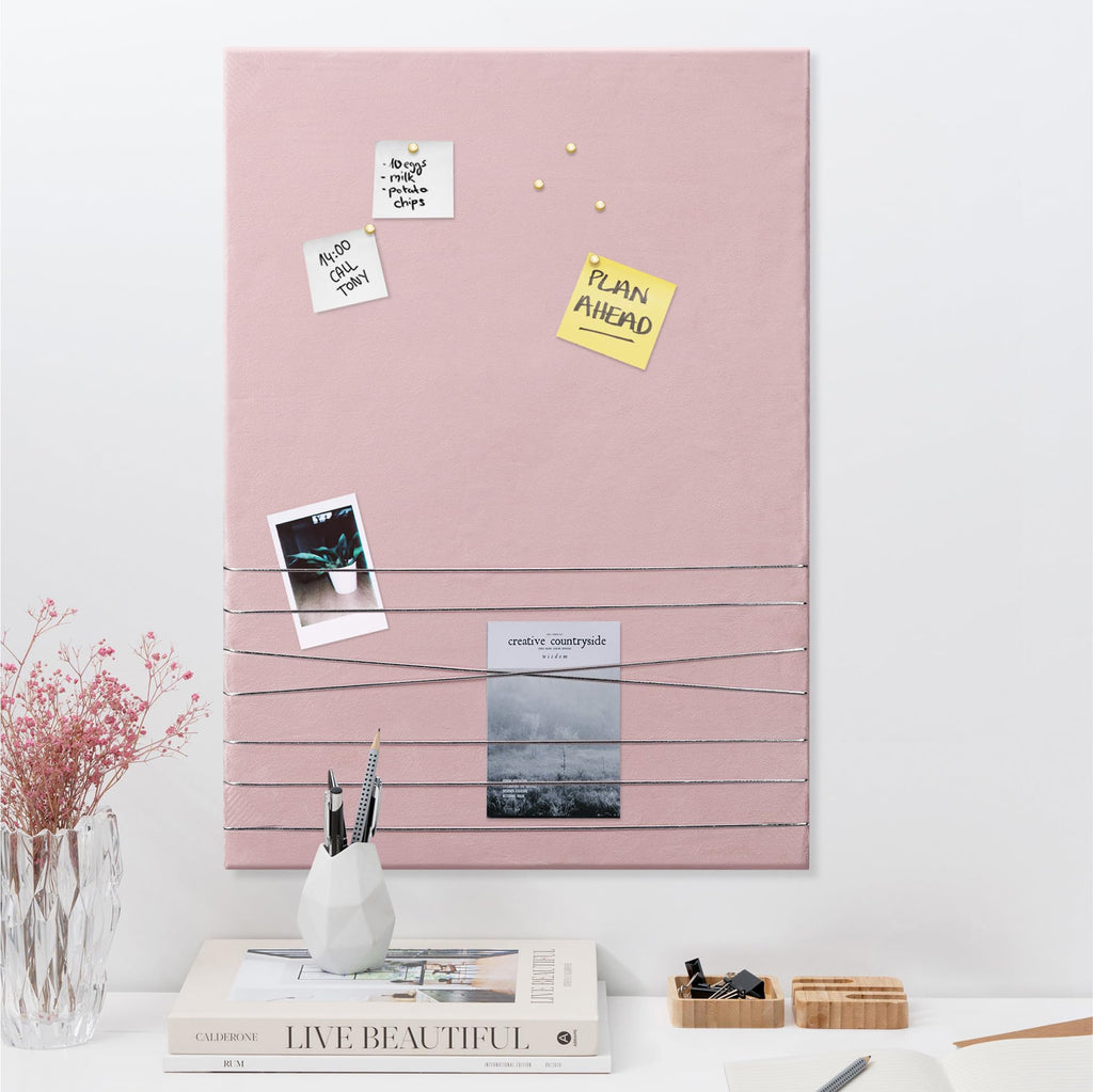 Navaris Large Velvet Photo Pin Board – Pink Wall Decor Memo Organizer