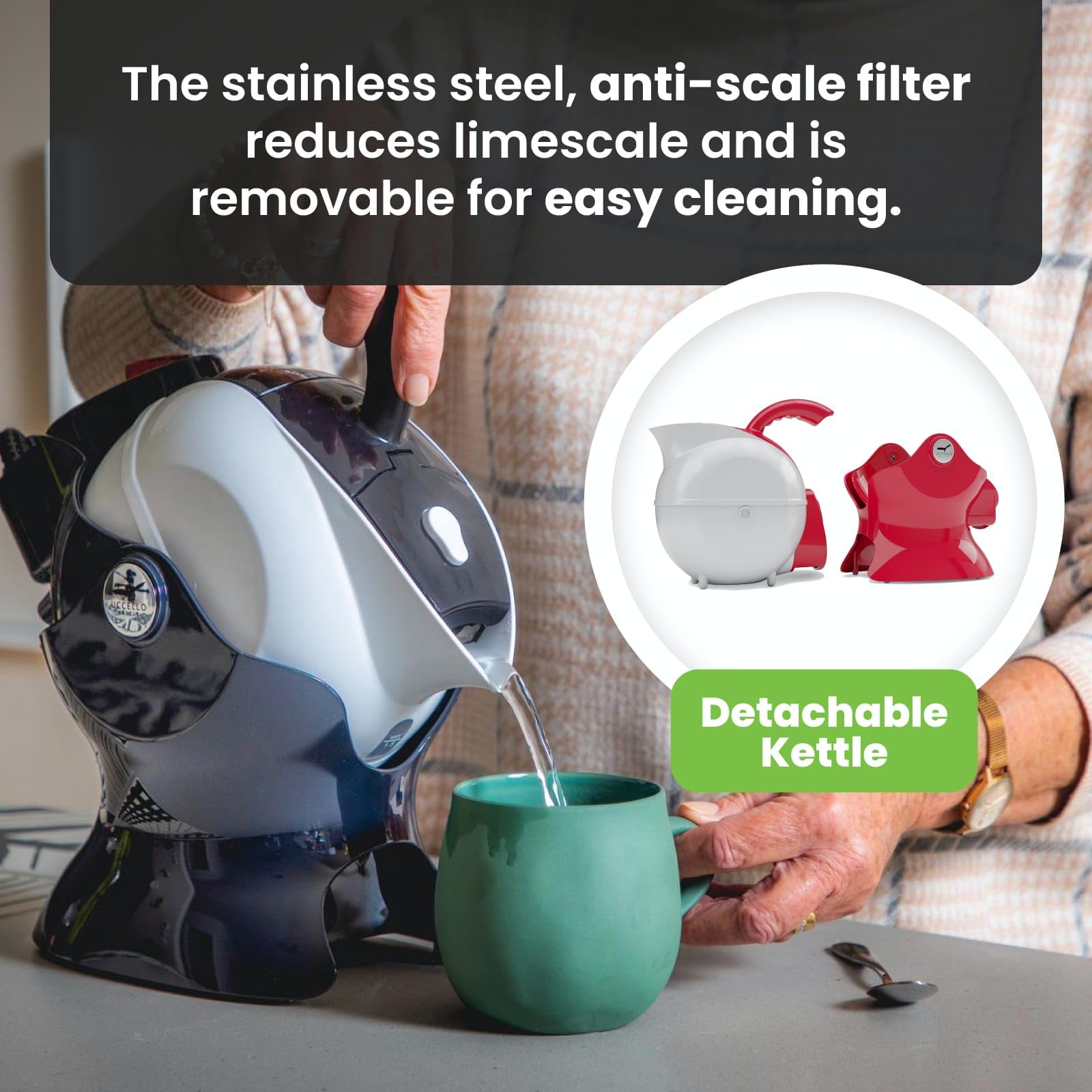 Uccello Electric Safety Kettle - 1.5L Tipping Base Aid for Seniors