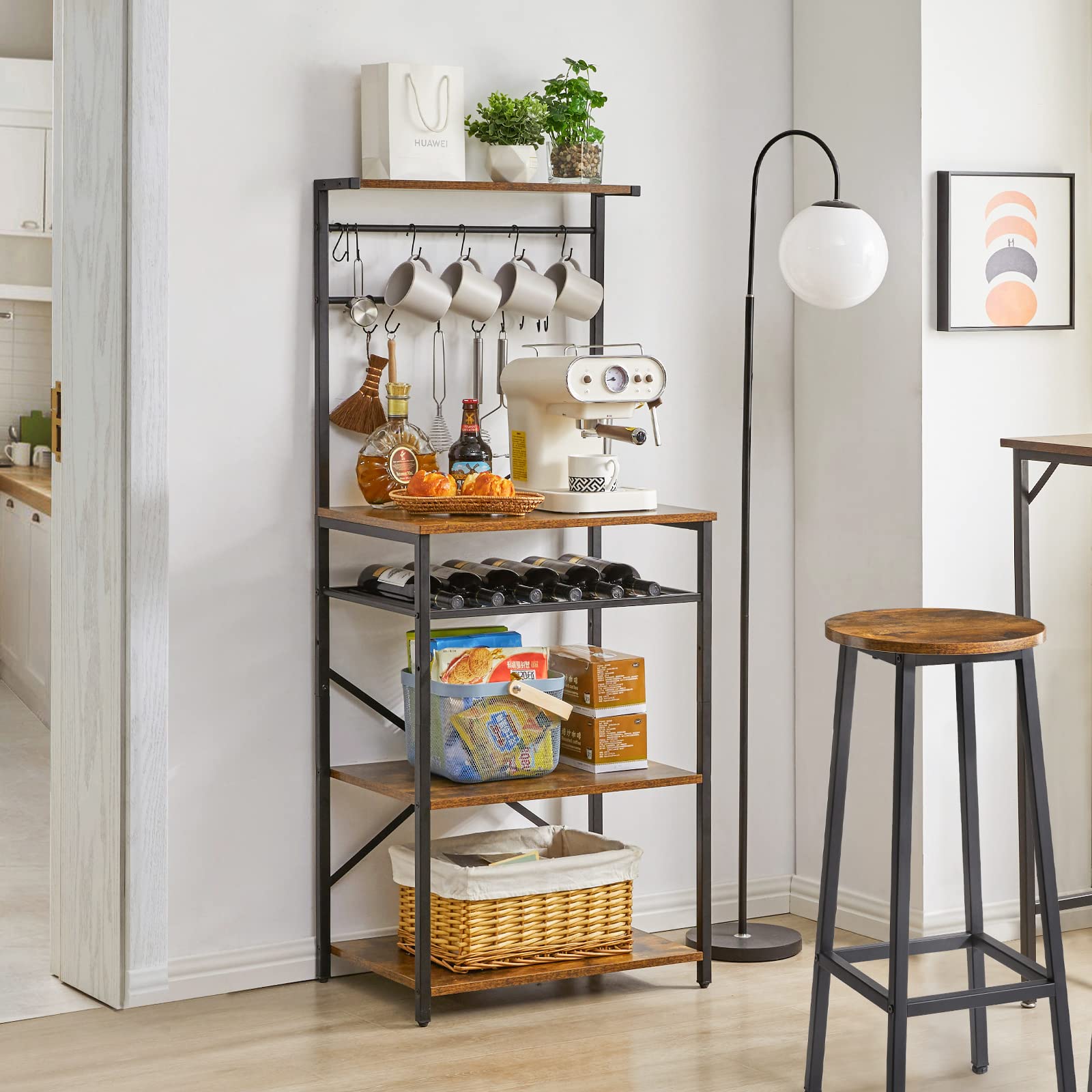 YMYNY Industrial Kitchen Baker's Rack – 4-Tier Microwave Stand & Coffee Bar