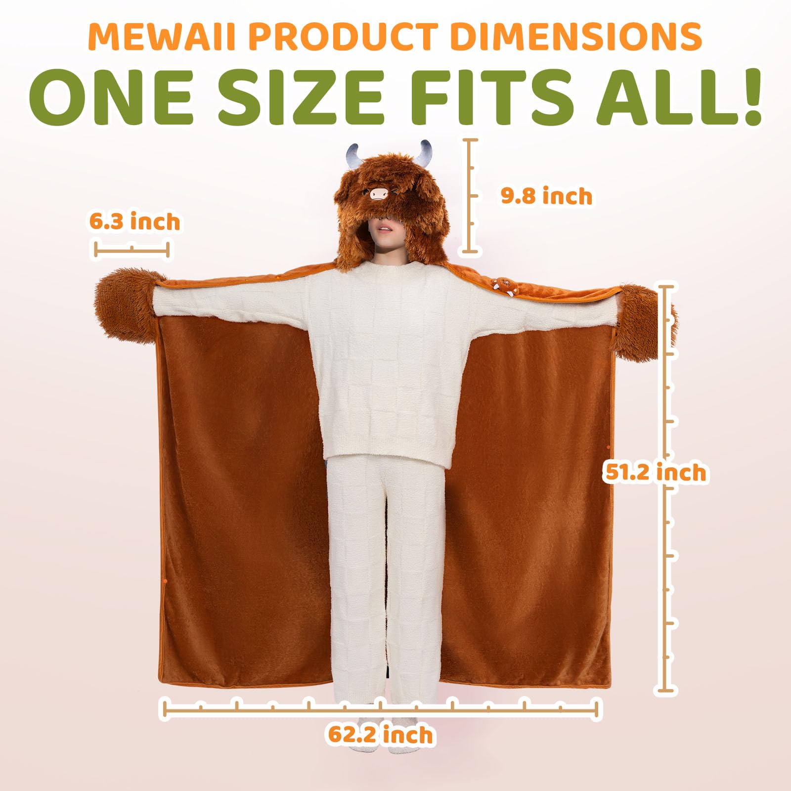Mewaii Highland Cow Wearable Blanket Hoodie – Plush Flannel Cloak