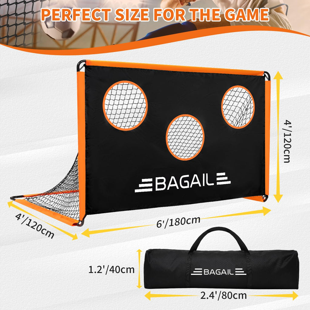 BAGAIL 2-in-1 Soccer Goal with Target | Portable 6x4ft Football Training Net