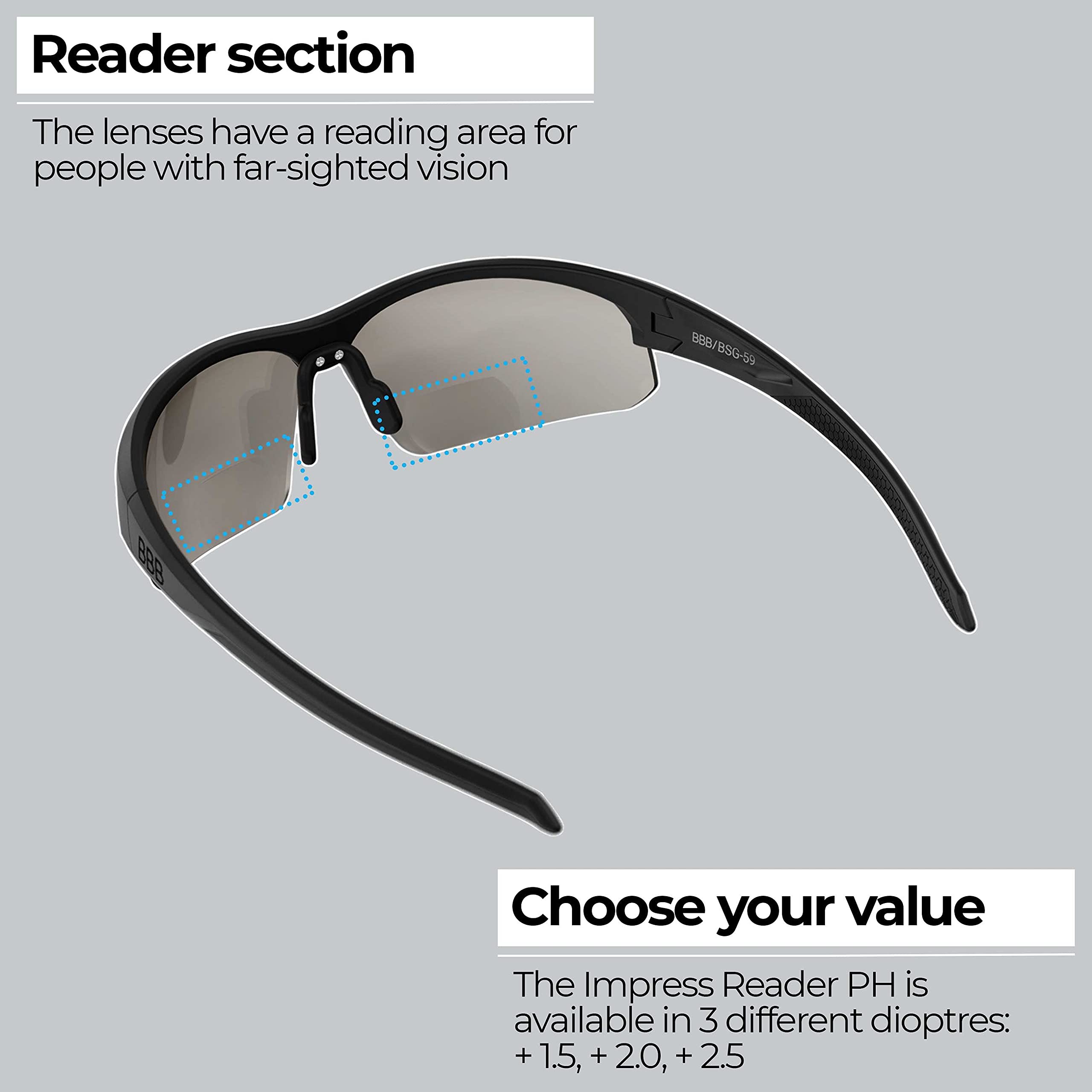 BBB Cycling Impress Reader Bifocal Photochromic Sunglasses – Matt Black