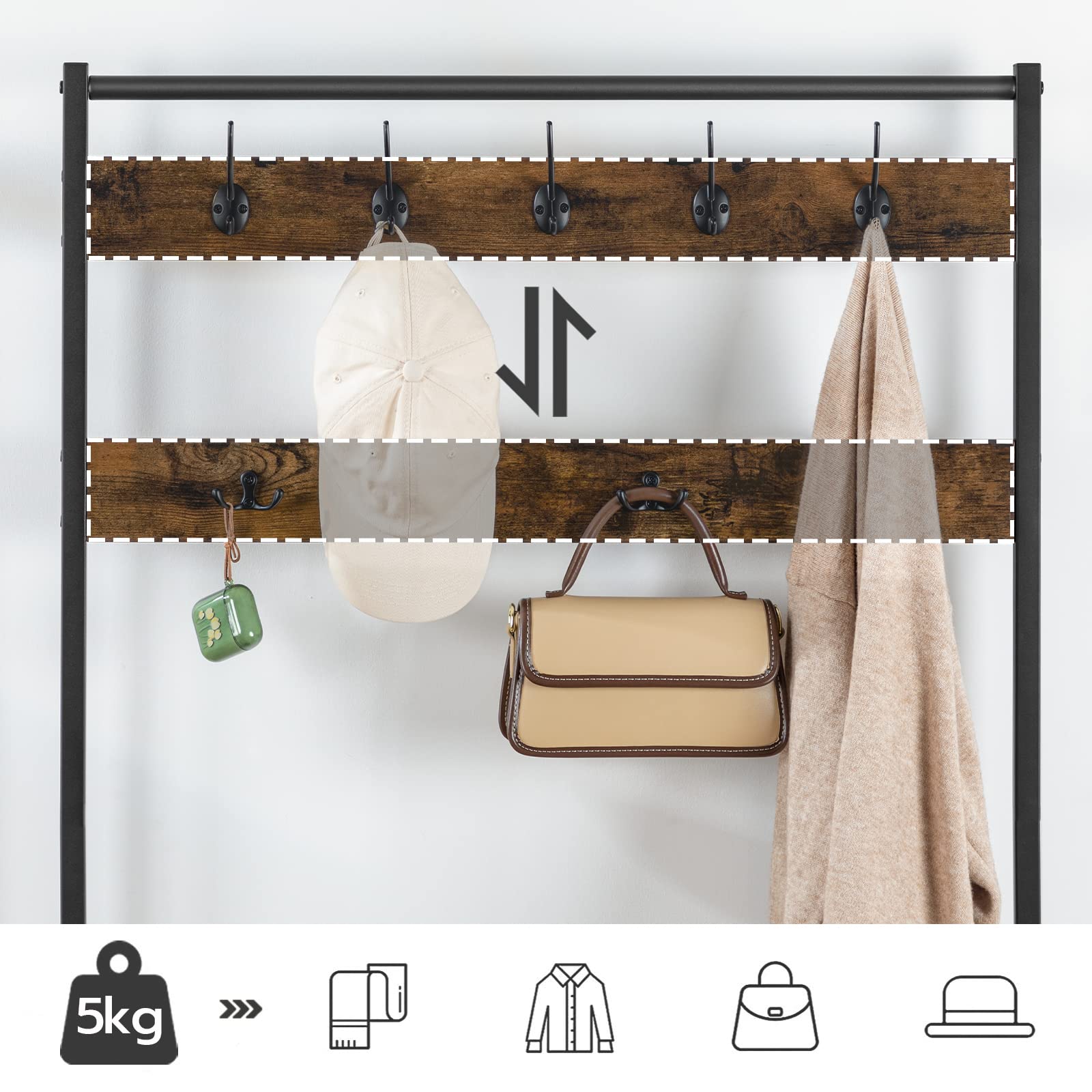 HOOBRO Hall Tree Coat Rack with Shoe Storage - Industrial Metal Frame