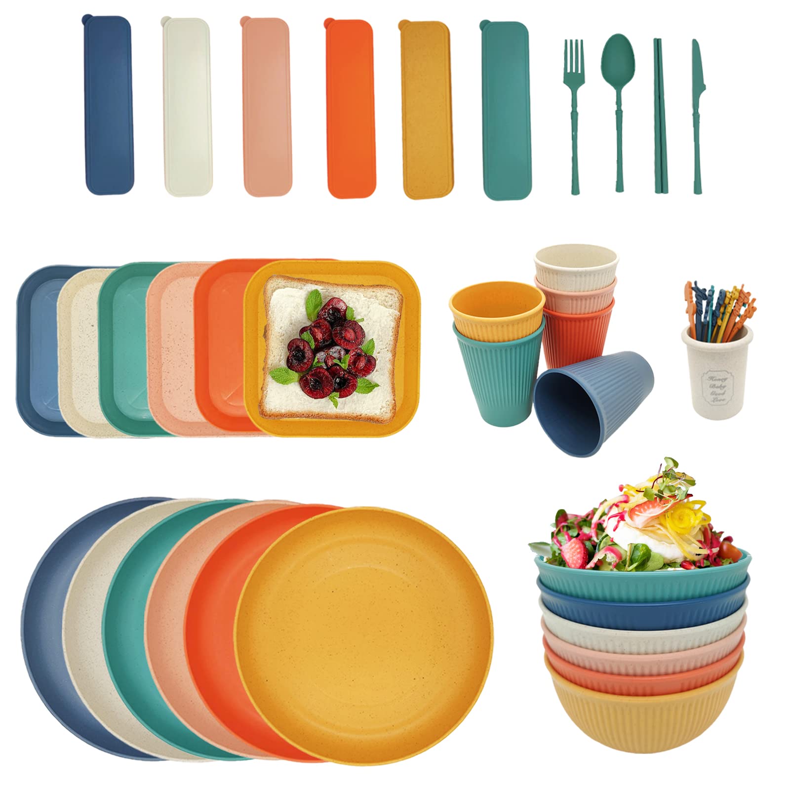 YEEBECA 67-Piece Unbreakable Camping Dinnerware Set for 6 | BPA-Free