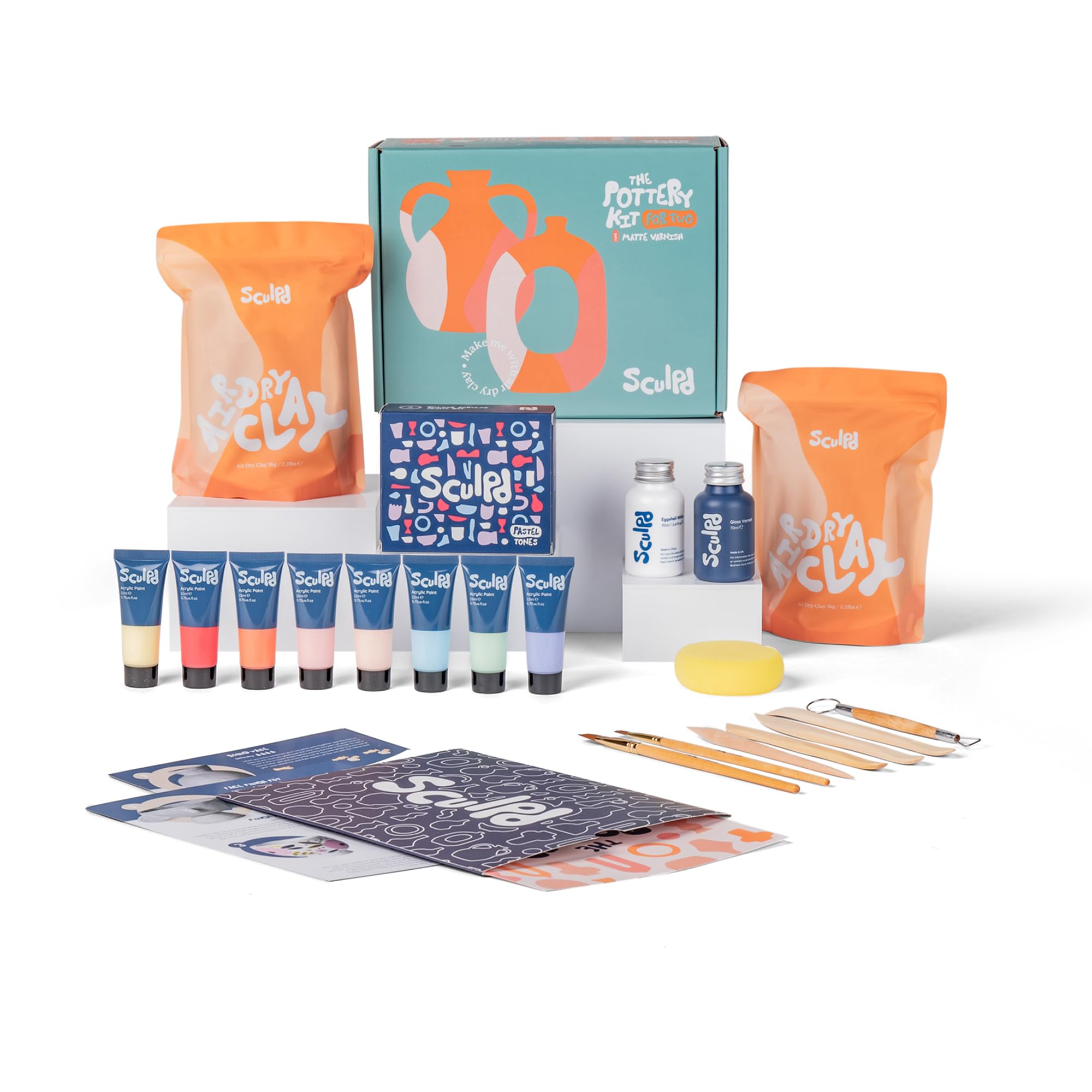 Sculpd Pottery Starter Kit | Air Dry Clay & Painting Set for 2 Adults