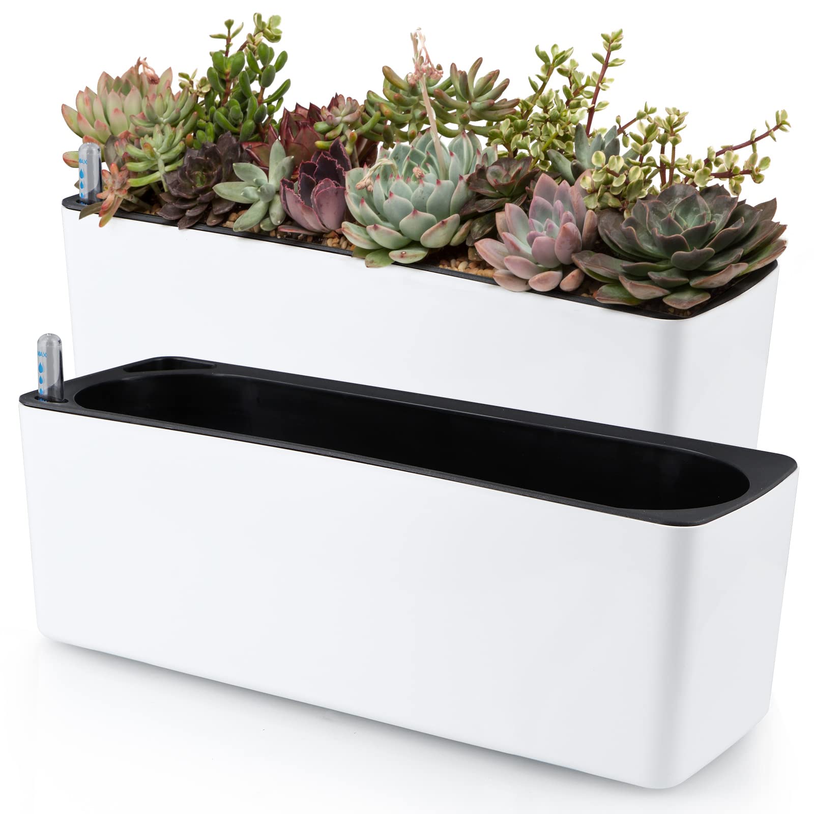 Skelang 2-Pack Self Watering Planter – Rectangle Window Box with Indicator