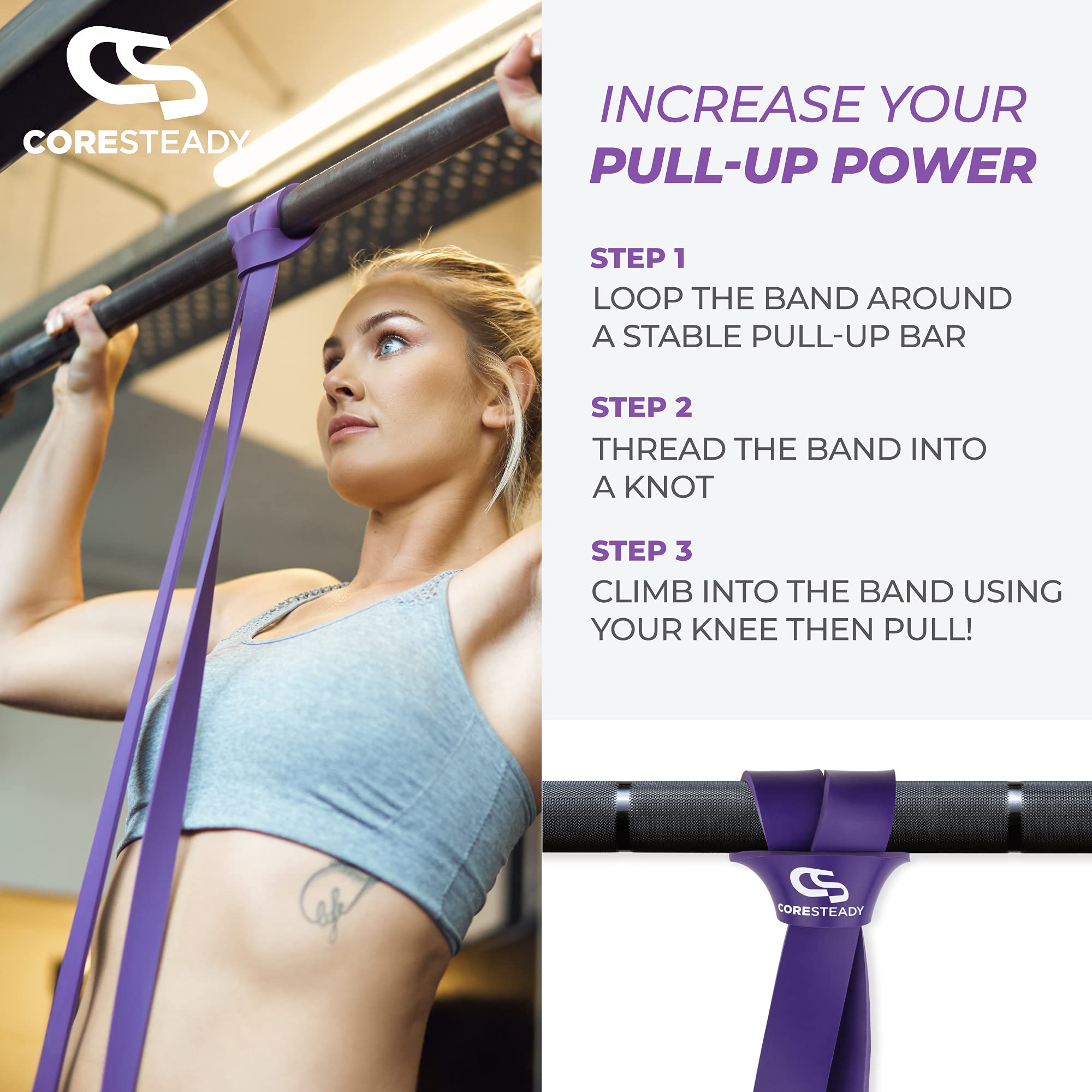 Coresteady Pull Up Resistance Bands Set of 5 - Heavy Duty Latex Loop Bands