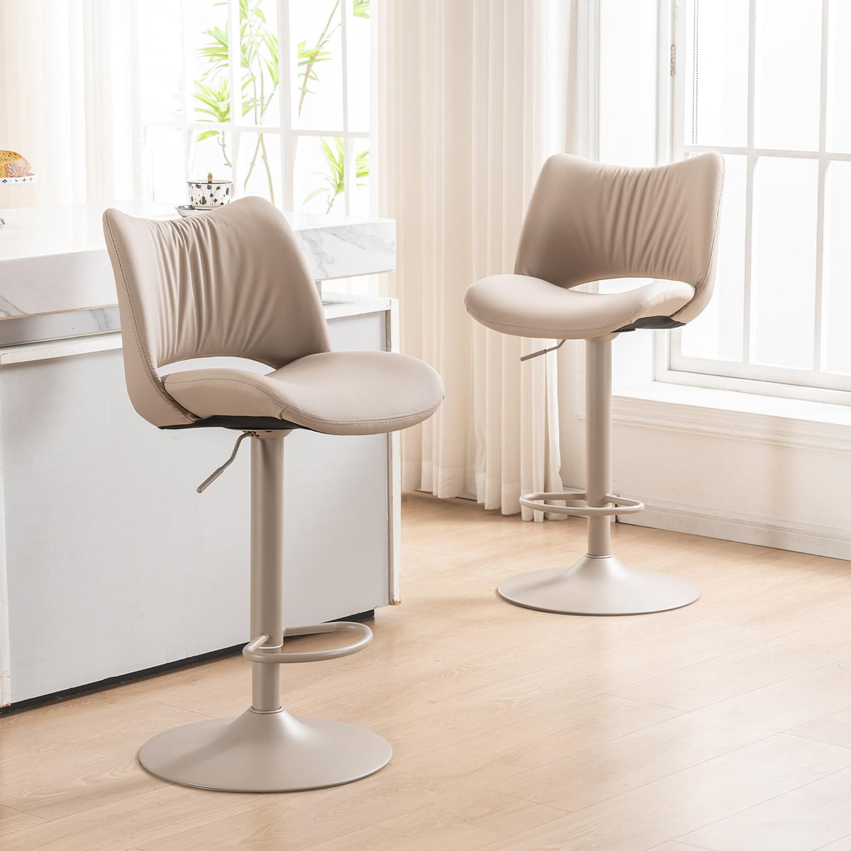 YOUNUOKE Bar Stools Set of 2, Adjustable Breakfast Bar Stools, All Khaki - image 3