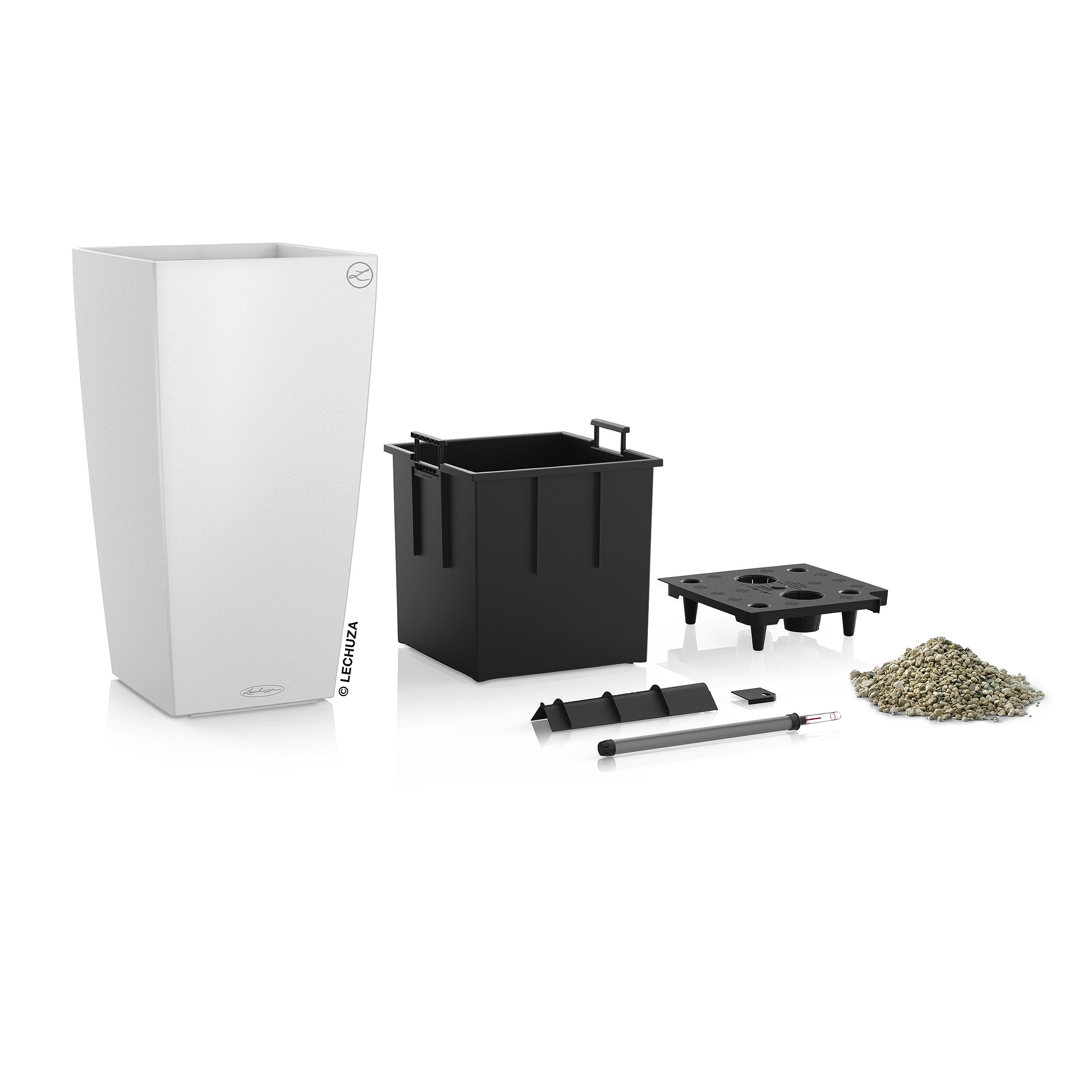 Lechuza CUBICO Color 22 Self-Watering Planter | White Plastic Pot