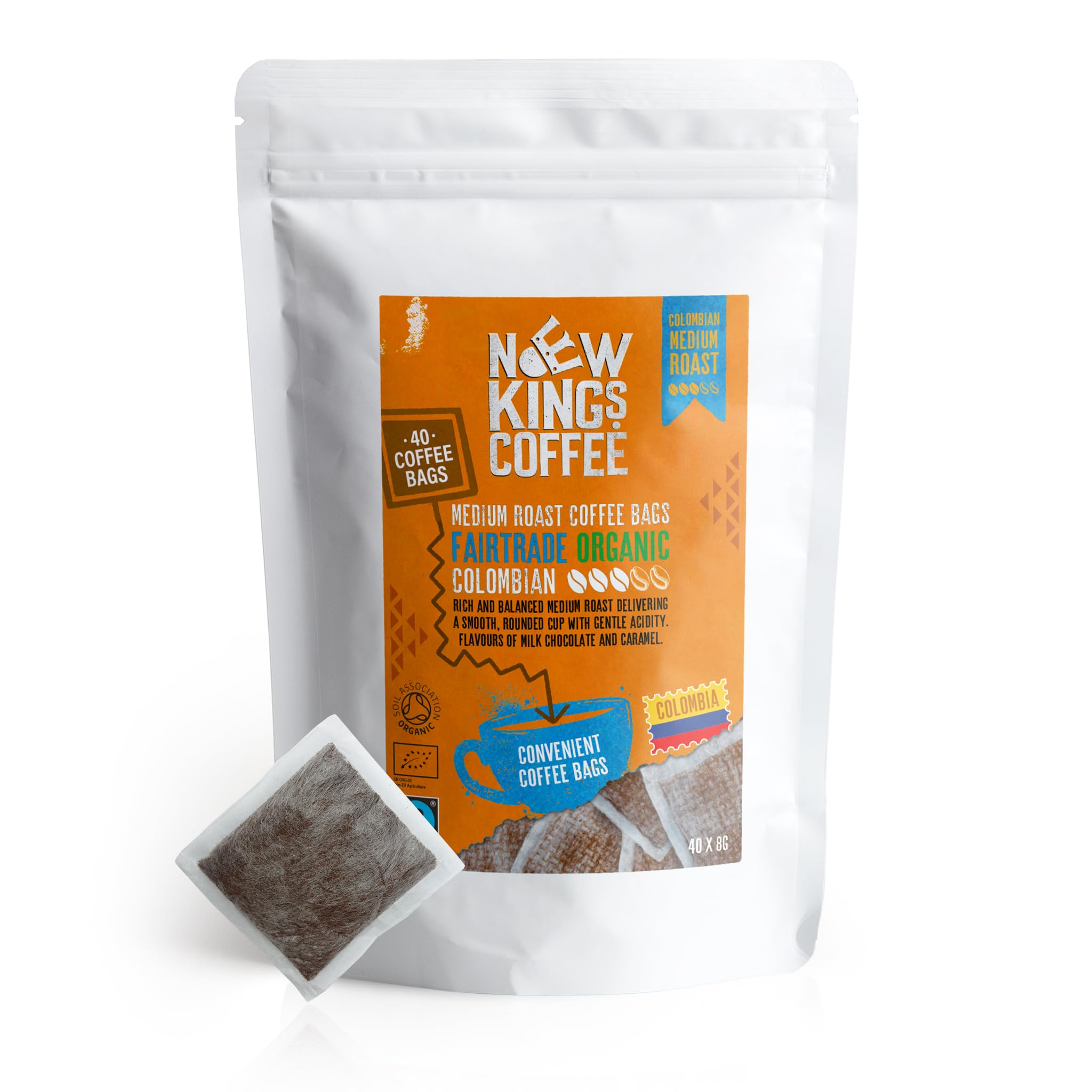 New Kings Colombia Organic Coffee Bags - Medium Roast - 40 Pack