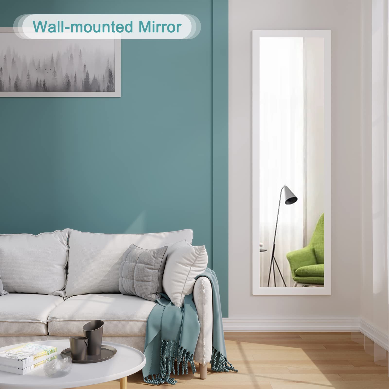 Dripex Full Length Over Door Mirror | 110x33cm Toughened Glass - White