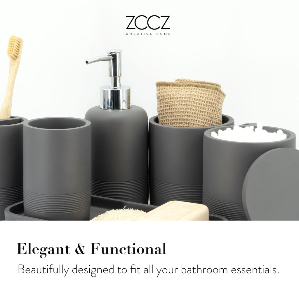 zccz 6-Piece Polyresin Bathroom Accessory Set – Grey Stone Texture