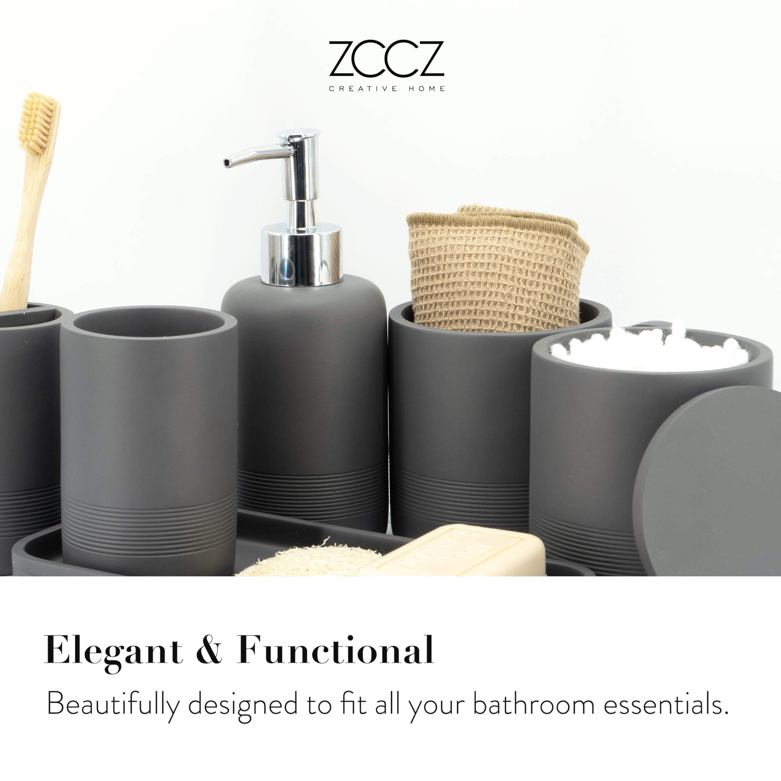zccz 6-Piece Polyresin Bathroom Accessory Set – Grey Stone Texture