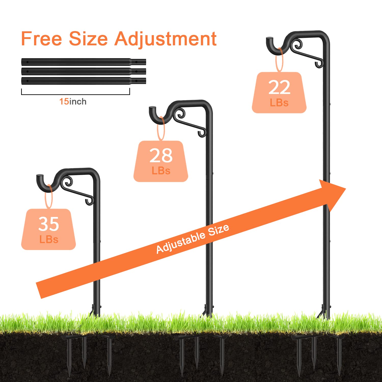 Bomclap Shepherd Hook 2-Pack | 75-inch Adjustable Iron Garden Hook