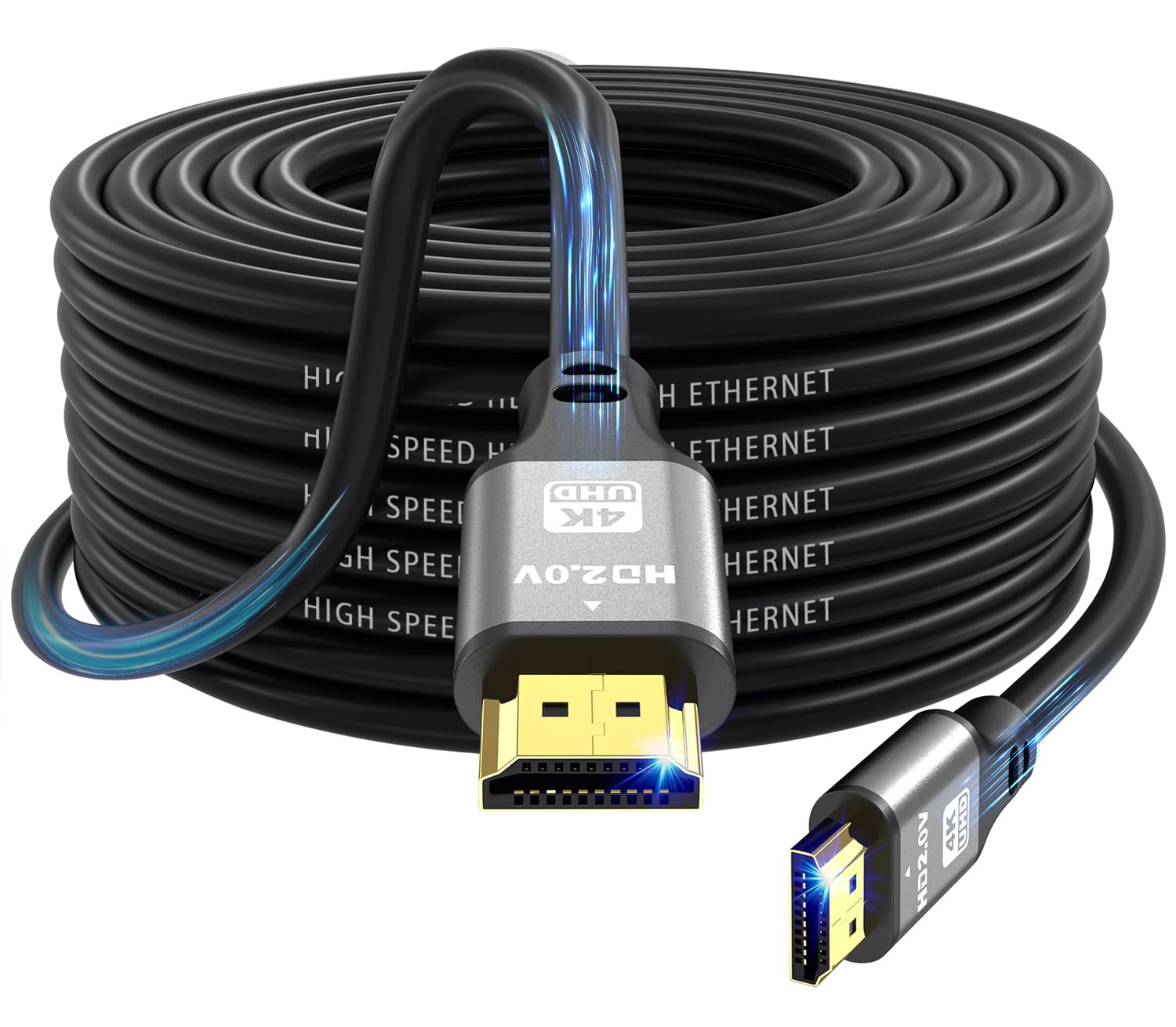jojobnj 4K HDMI Cable 15m – High Speed HDMI 2.0 Cord, 4K@60Hz, Silver