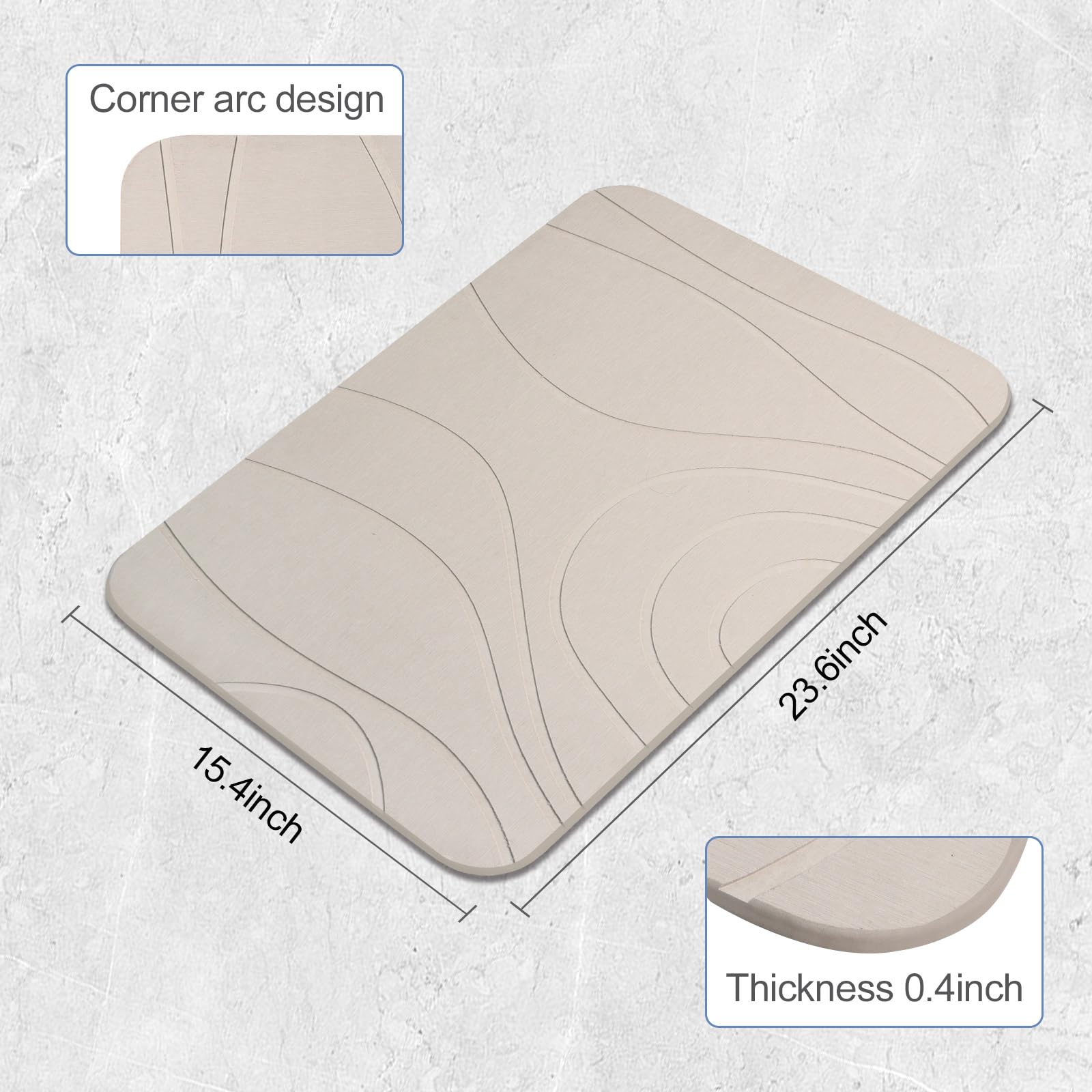 HUMIGA Diatomaceous Earth Stone Bath Mat - 2 Pack Non-Slip Greyish White