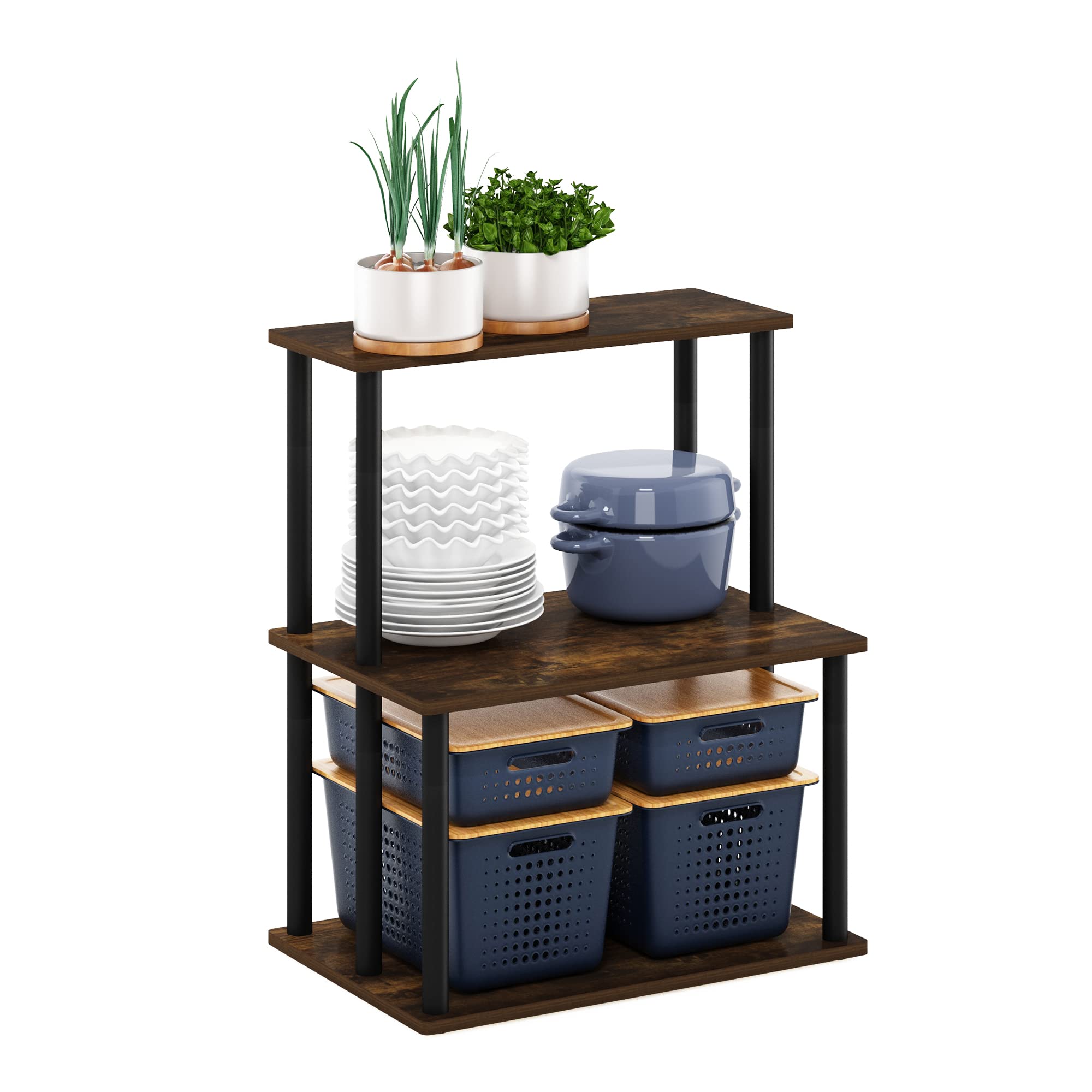 Furinno Turn-N-Tube 3-Tier Bakers Rack - Kitchen Coffee Bar, Amber Pine