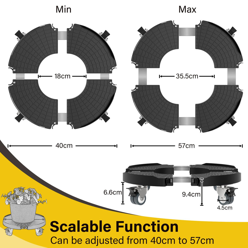 WELDUN 2 Pack Heavy Duty Plant Caddy with Wheels - Adjustable 40-57cm