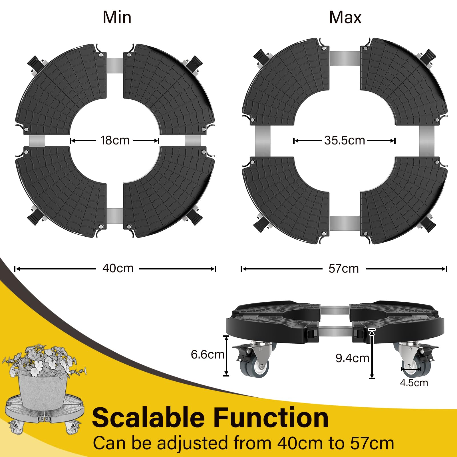 WELDUN 2 Pack Heavy Duty Plant Caddy with Wheels - Adjustable 40-57cm