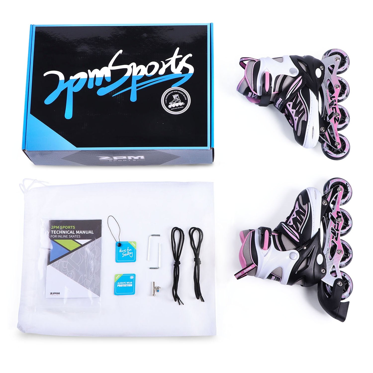 2pm Sports Adjustable Light Up Inline Skates for Kids - Pink Small