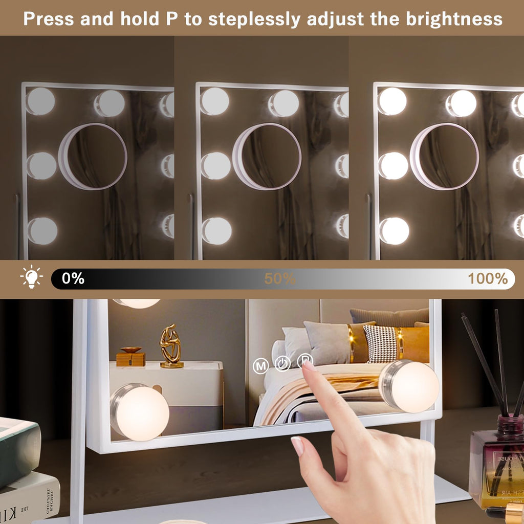 Hansong Hollywood Vanity Mirror with 9 LED Bulbs and 10X Magnification