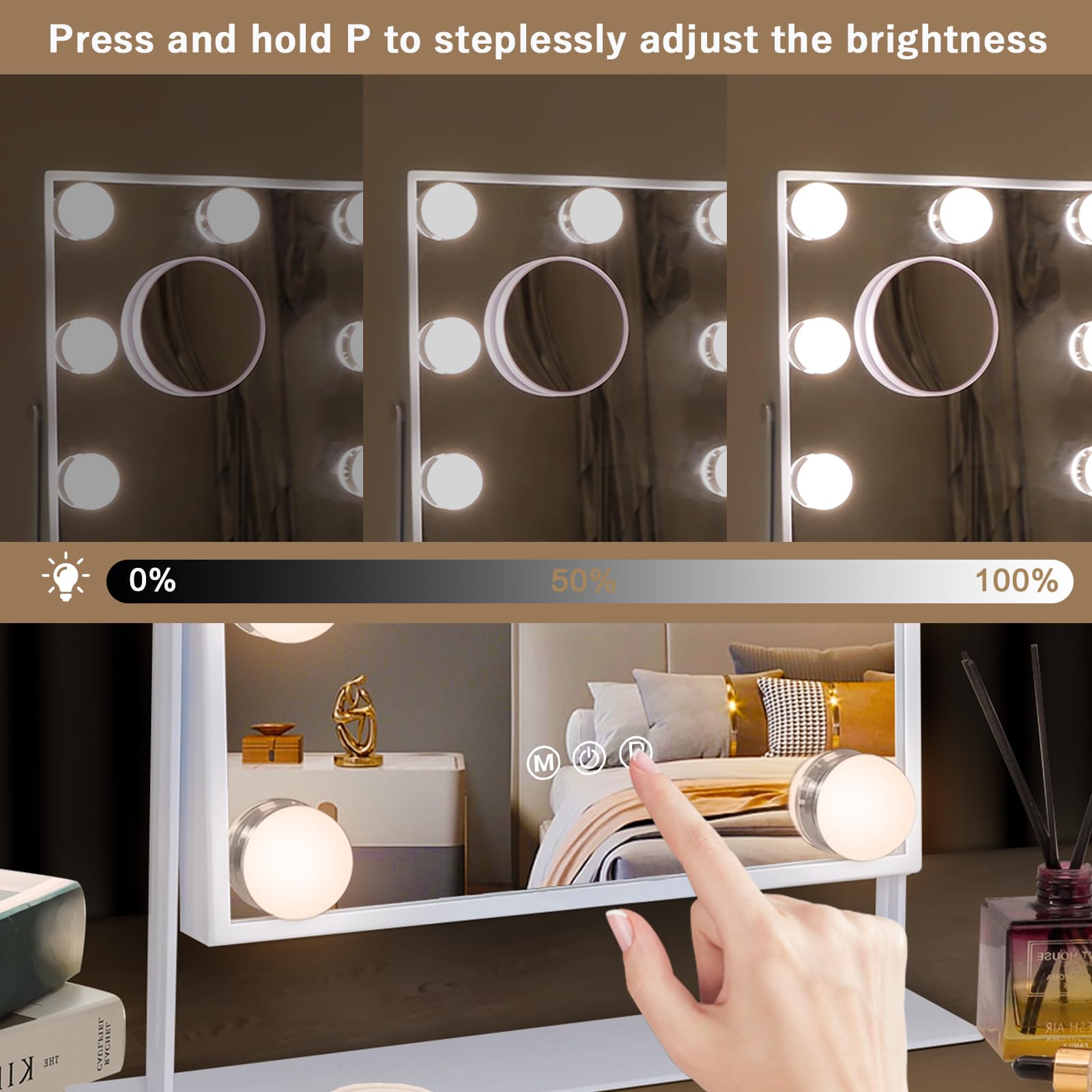 Hansong Hollywood Vanity Mirror with 9 LED Bulbs and 10X Magnification