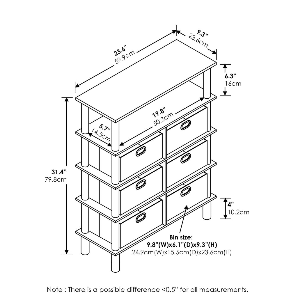 Furinno FRANS Entryway Table, 4-Tier Toolless Assembly Console Table with Drawer Storage Bins, Open Shelf Sofa Table, Side Table, for Living Room