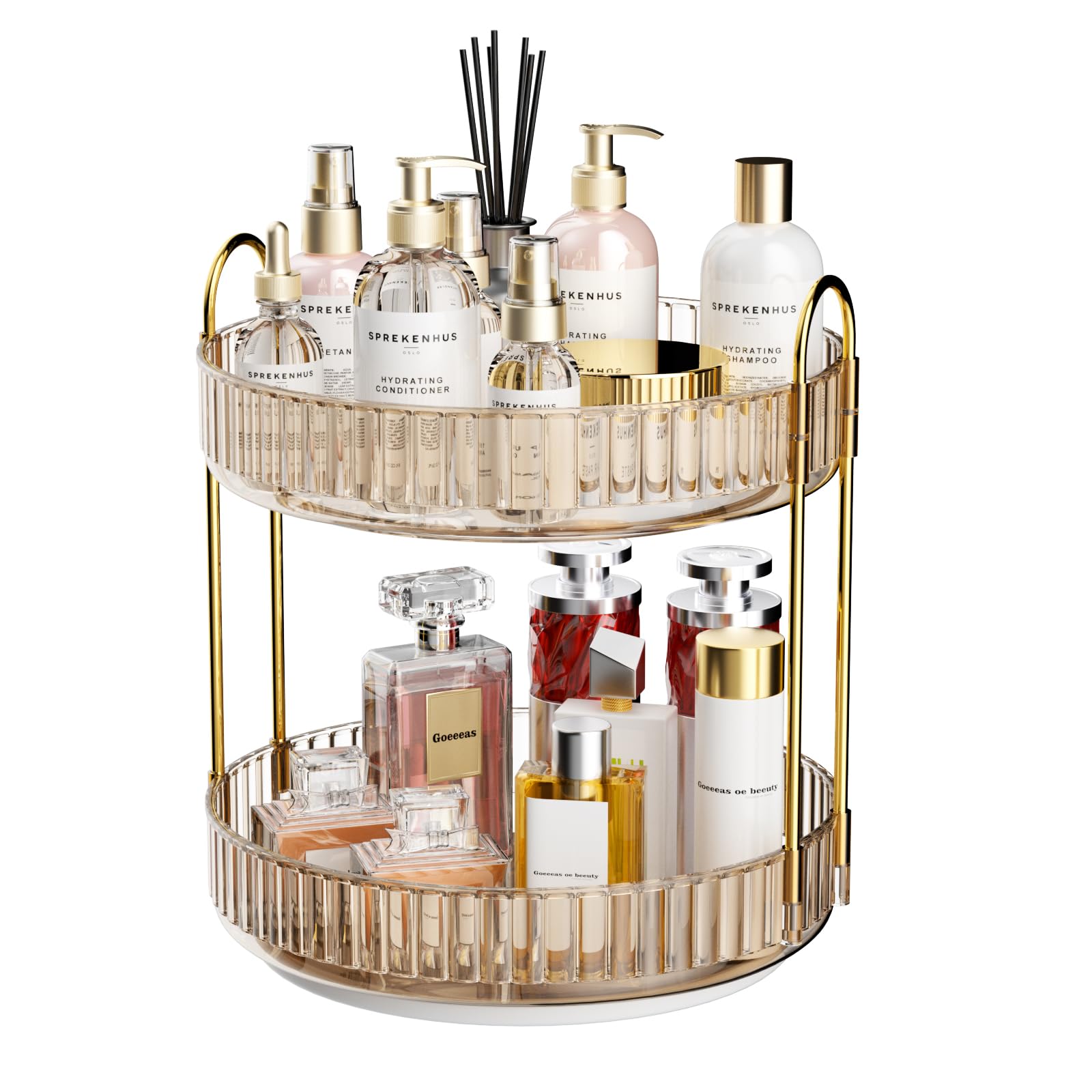 MOACC 2-Tier Rotating Makeup Organizer – 360 Spinning Vanity Storage (Gold)